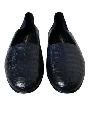 Blaue Krokodilleder Loafer Slip On Schuhe