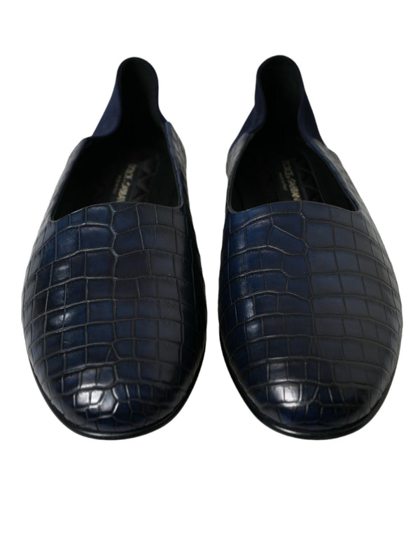 Blaue Krokodilleder Loafer Slip On Schuhe
