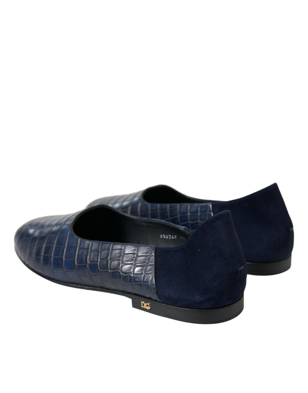 Blaue Krokodilleder Loafer Slip On Schuhe