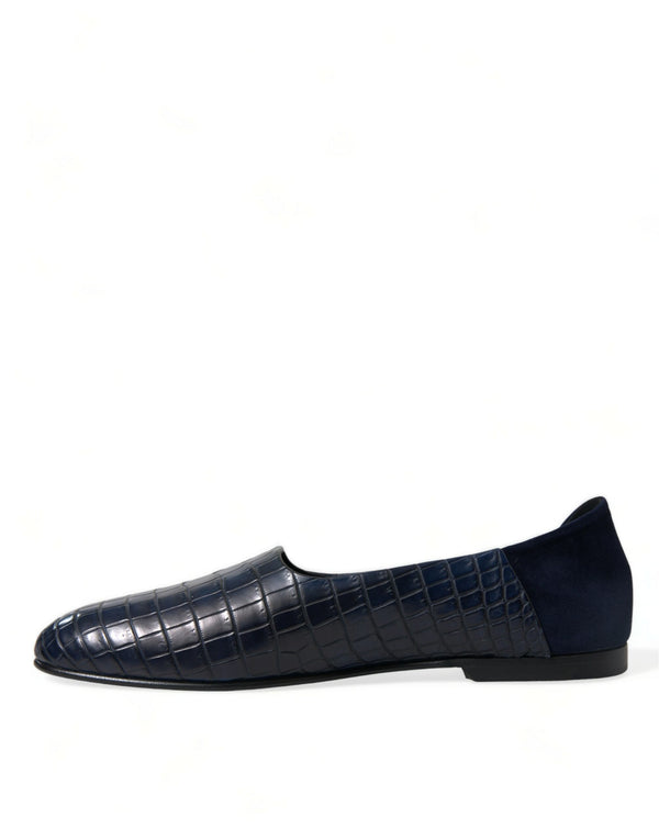 Blaue Krokodilleder Loafer Slip On Schuhe