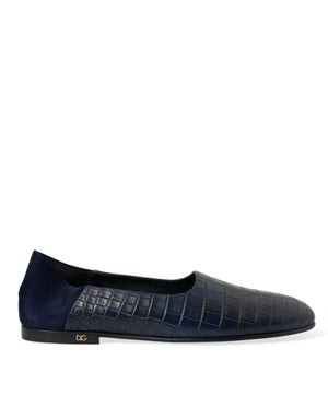 Blaue Krokodilleder Loafer Slip On Schuhe