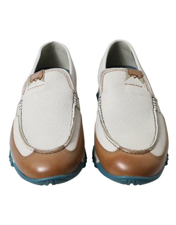 Weiß Braun Leder Slip On Männer Mokassin Schuhe