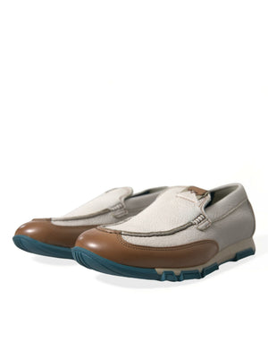 Weiß Braun Leder Slip On Männer Mokassin Schuhe
