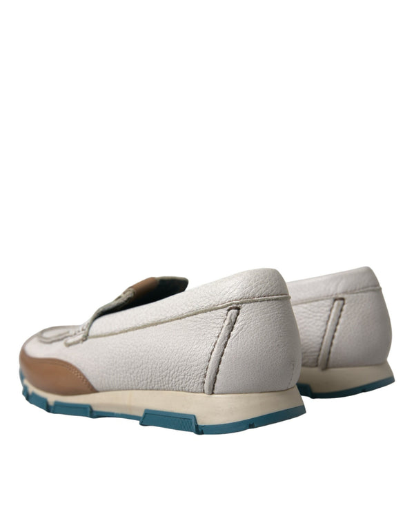 Weiß Braun Leder Slip On Männer Mokassin Schuhe