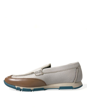 Weiß Braun Leder Slip On Männer Mokassin Schuhe