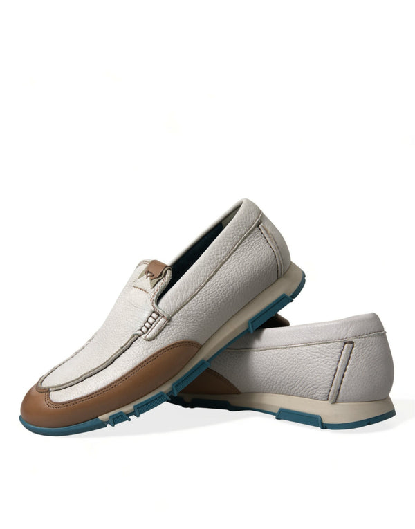 Weiß Braun Leder Slip On Männer Mokassin Schuhe