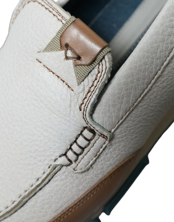 Weiß Braun Leder Slip On Männer Mokassin Schuhe
