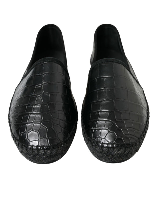 Schwarze Exotische Leder Espadrilles Slip On Schuhe