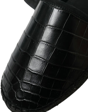 Schwarze Exotische Leder Espadrilles Slip On Schuhe