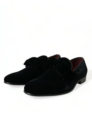 Schwarzer Samt Loafers Formelle Schuhe