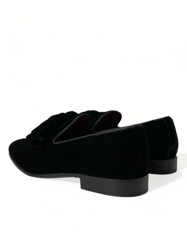 Schwarzer Samt Loafers Formelle Schuhe