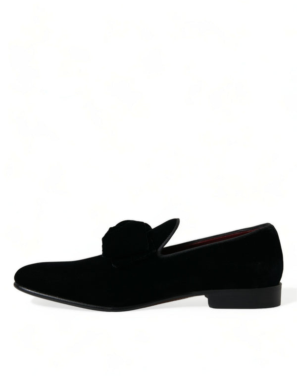 Schwarzer Samt Loafers Formelle Schuhe