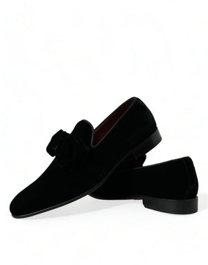 Schwarzer Samt Loafers Formelle Schuhe