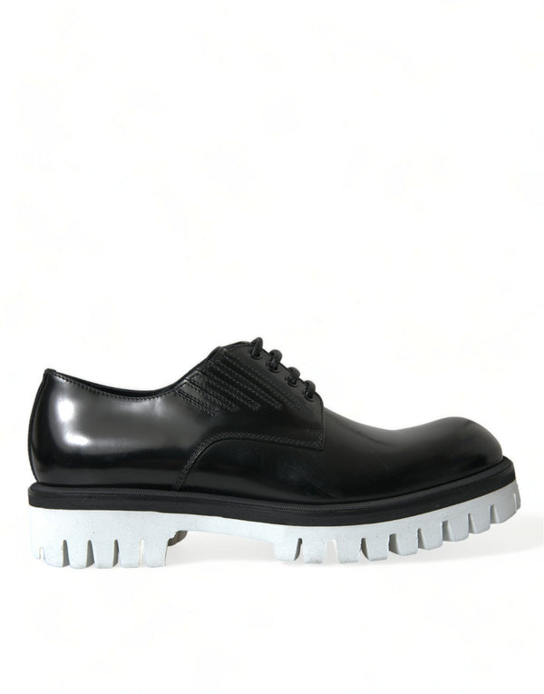 Schwarz Weiß Leder Schnürschuhe Derby Dress Schuhe
