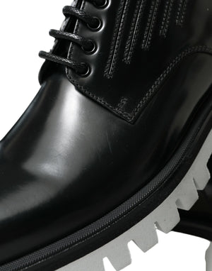 Schwarz Weiß Leder Schnürschuhe Derby Dress Schuhe