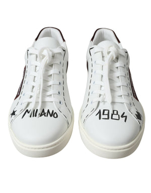 Weiß Bordeaux Leder Logo Low Top Sneakers Schuhe