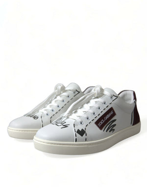 Weiß Bordeaux Leder Logo Low Top Sneakers Schuhe