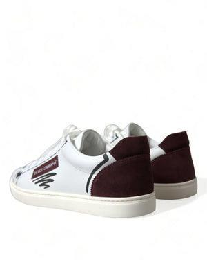 Weiß Bordeaux Leder Logo Low Top Sneakers Schuhe