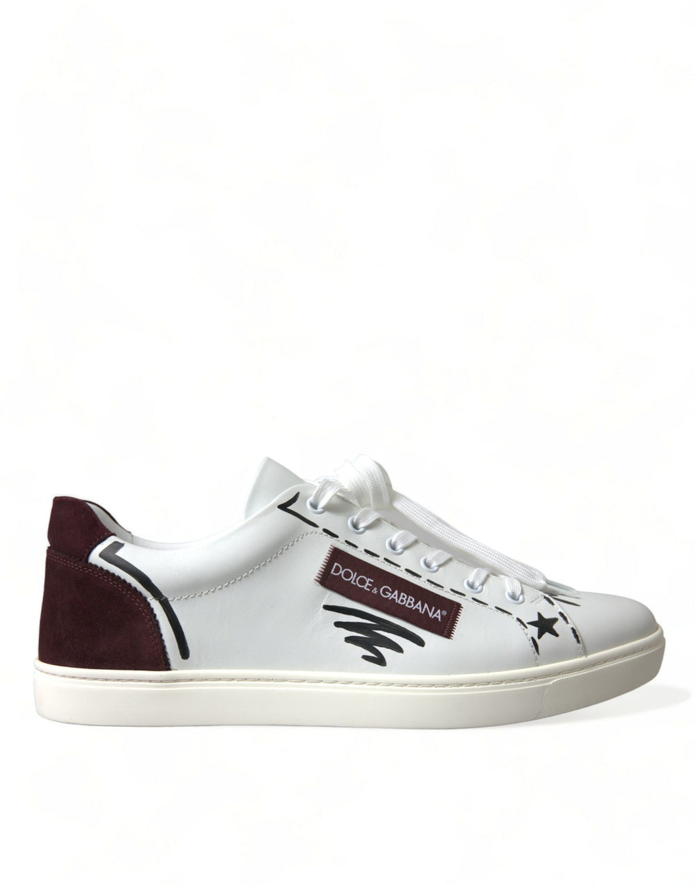 Weiß Bordeaux Leder Logo Low Top Sneakers Schuhe