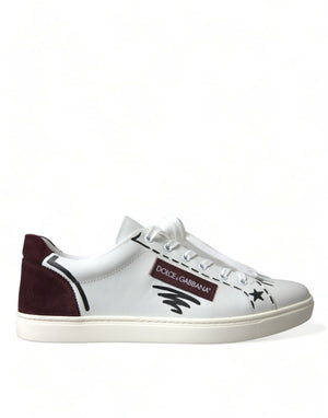 Weiß Bordeaux Leder Logo Low Top Sneakers Schuhe