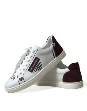 Weiß Bordeaux Leder Logo Low Top Sneakers Schuhe