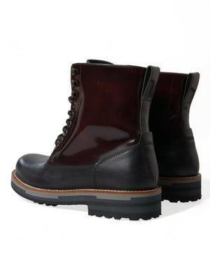 Schwarzes Leder Militär Kampfstiefel Schuhe