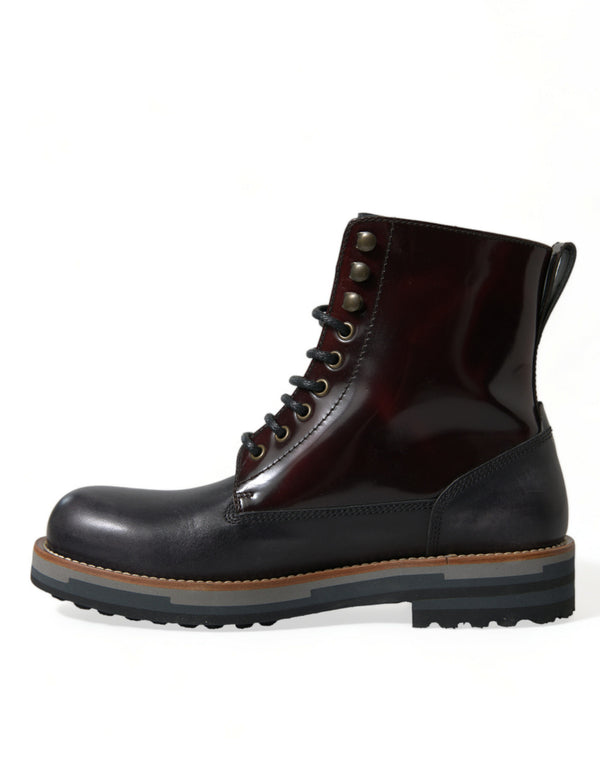 Schwarzes Leder Militär Kampfstiefel Schuhe
