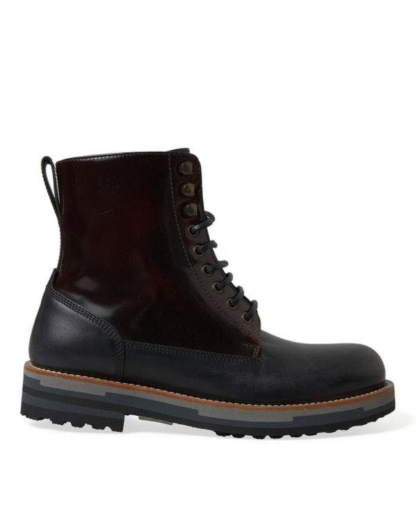 Schwarzes Leder Militär Kampfstiefel Schuhe