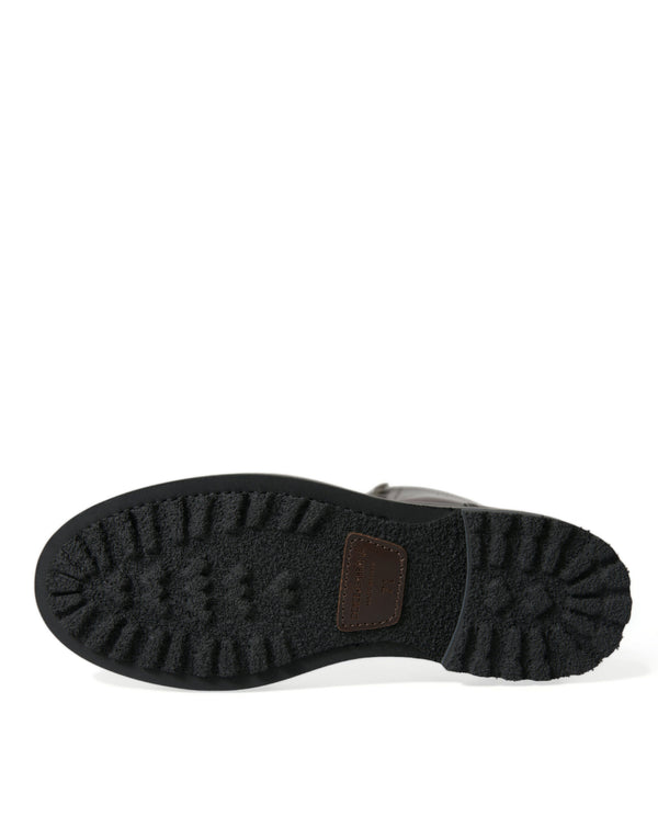 Schwarzes Leder Militär Kampfstiefel Schuhe