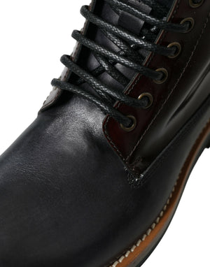 Schwarzes Leder Militär Kampfstiefel Schuhe