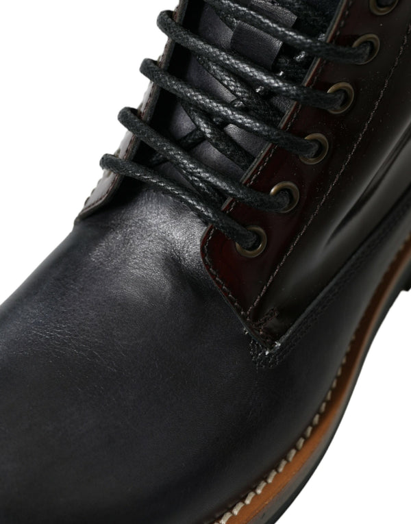 Schwarzes Leder Militär Kampfstiefel Schuhe