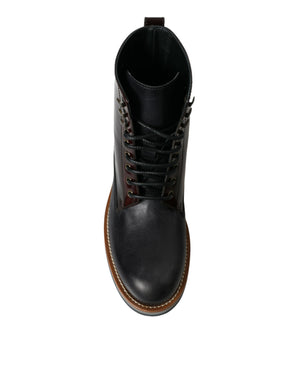 Schwarzes Leder Militär Kampfstiefel Schuhe