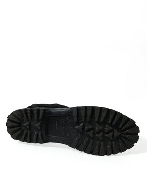 Schwarze Gummischnürsenkel Shearling Regenstiefel Schuhe