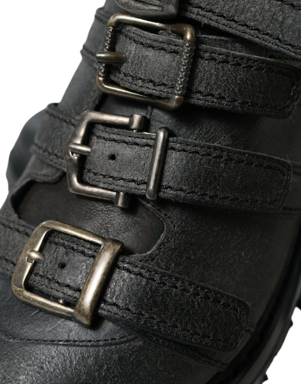 Schwarzes Leder Riemen Männer Stiefelette Schuhe
