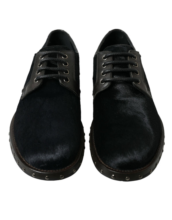 Schwarzer Stall Pelz Derby SAN PIETRO Kleid Schuhe