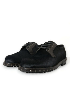 Schwarzer Stall Pelz Derby SAN PIETRO Kleid Schuhe