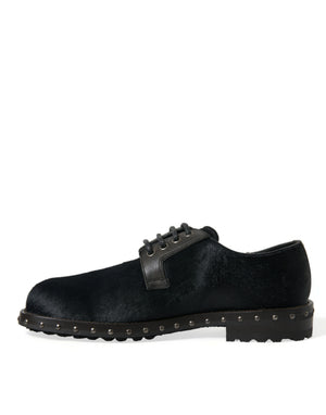 Schwarzer Stall Pelz Derby SAN PIETRO Kleid Schuhe