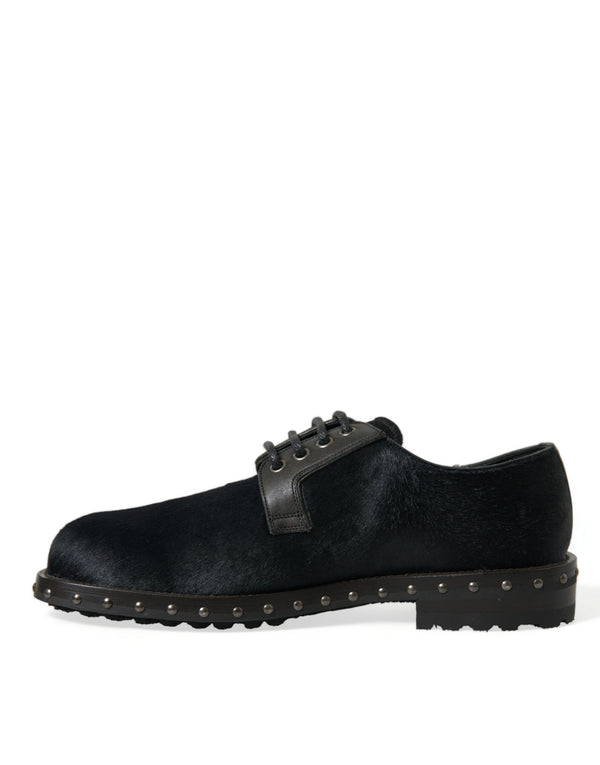 Schwarzer Stall Pelz Derby SAN PIETRO Kleid Schuhe