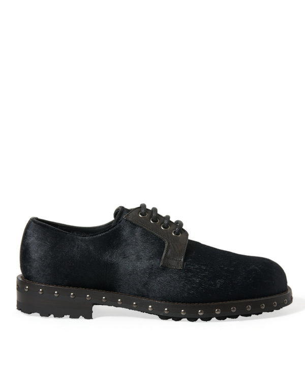 Schwarzer Stall Pelz Derby SAN PIETRO Kleid Schuhe