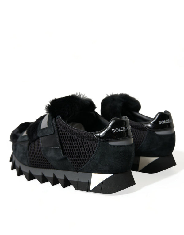 Schwarz Pelz verschönert Wildleder Sneakers Schuhe