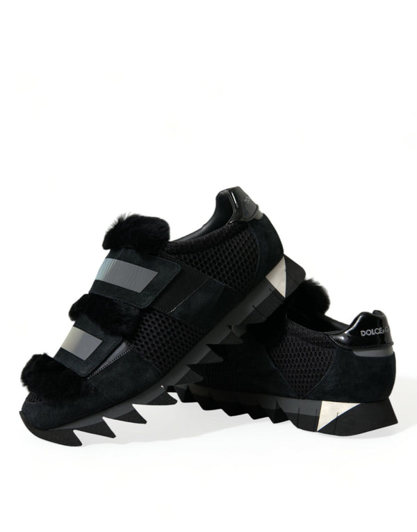 Schwarz Pelz verschönert Wildleder Sneakers Schuhe