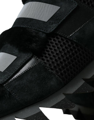 Schwarz Pelz verschönert Wildleder Sneakers Schuhe
