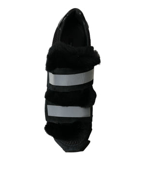 Schwarz Pelz verschönert Wildleder Sneakers Schuhe