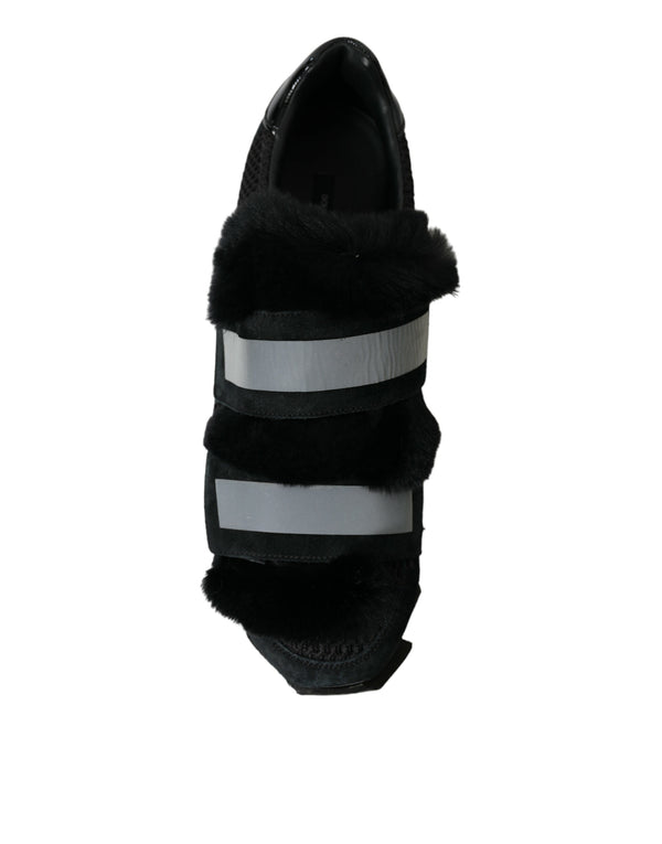 Schwarz Pelz verschönert Wildleder Sneakers Schuhe