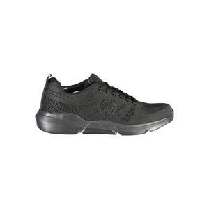 Schlichte schwarze Schnürsenkel-Sneakers mit kontrastierender Verzierung
