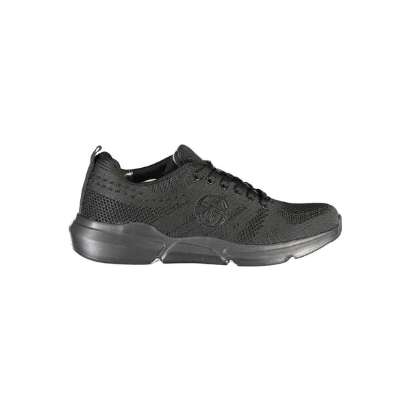 Schlichte schwarze Schnürsenkel-Sneakers mit kontrastierender Verzierung