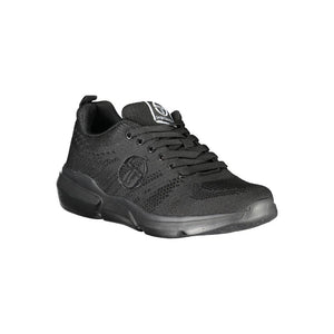 Schlichte schwarze Schnürsenkel-Sneakers mit kontrastierender Verzierung