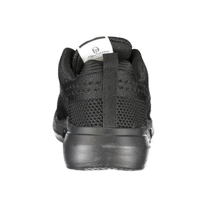 Schlichte schwarze Schnürsenkel-Sneakers mit kontrastierender Verzierung