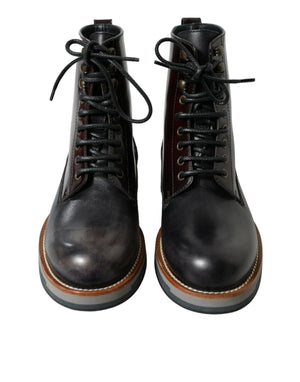 Schwarzes Leder Militär Kampfstiefel Schuhe