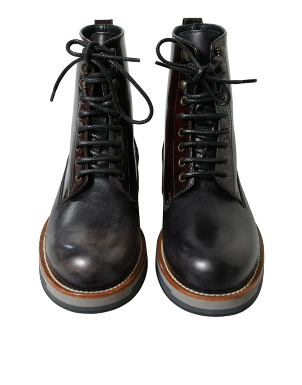 Schwarzes Leder Militär Kampfstiefel Schuhe
